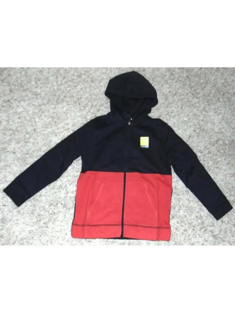 Tek Gear Hoodie Jacket Boys 10/12 Black Red Fleece Lined Full Zip Up Husky